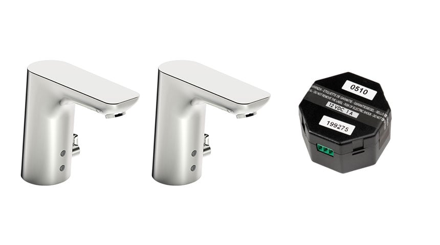 Fixed power supply via a hub transfer enables connecting multiple touchless faucets into one power socket outlet.