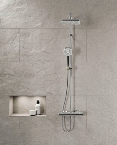 Oras Nova rain shower you can cut the shower pipe to adjust the height of the rain shower system to any space.