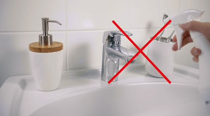 Apply the cleaner on a soft cloth – do not spray the cleaning agent directly onto the faucet surface