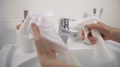 Apply the cleaner on a soft cloth – do not spray the cleaning agent directly onto the faucet surface