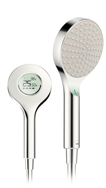 Oras Hydractiva Digital hand shower can help save up to 22% in water and energy consumption with real-time feHandduschen Oras Hydractiva Digital kan bidra till att spara upp till 22 % i vatten- och energiförbrukning med återkoppling i realtid och data för långtidsförbrukning.