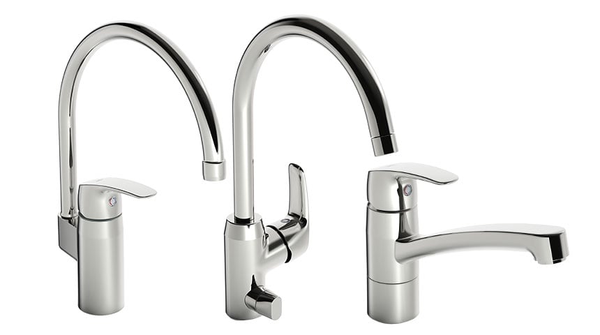 Oras Safira kitchen faucets from left to right: 1038F, 1029F and 1030F