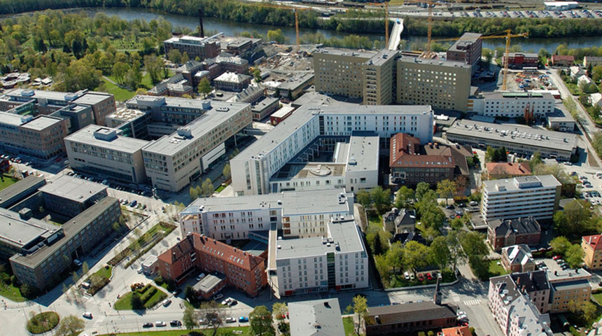 Vy över Universitetssjukhuset i Trondheim, Norge